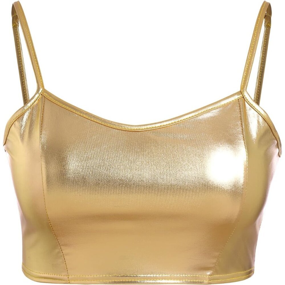 Women's Holographic Metallic Crop Top Sparkly Off Shoulder Rave Party Wear